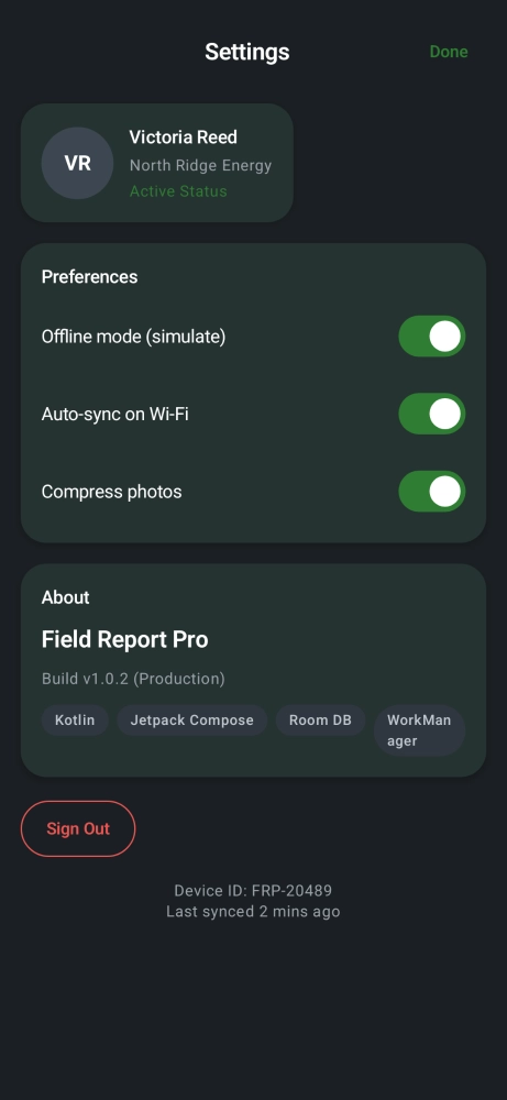 Vista de Field Report Pro 6